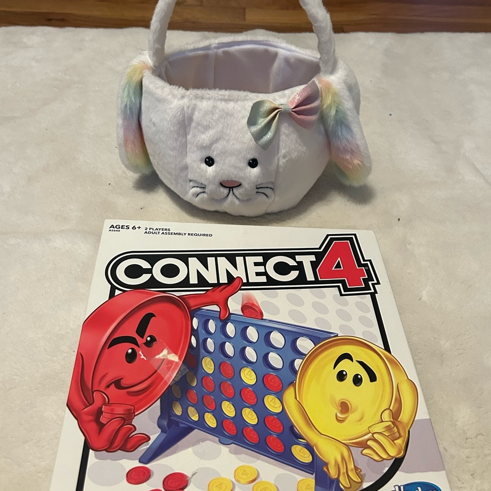 Hasbro Connect 4 Game with White Bunny Basket
